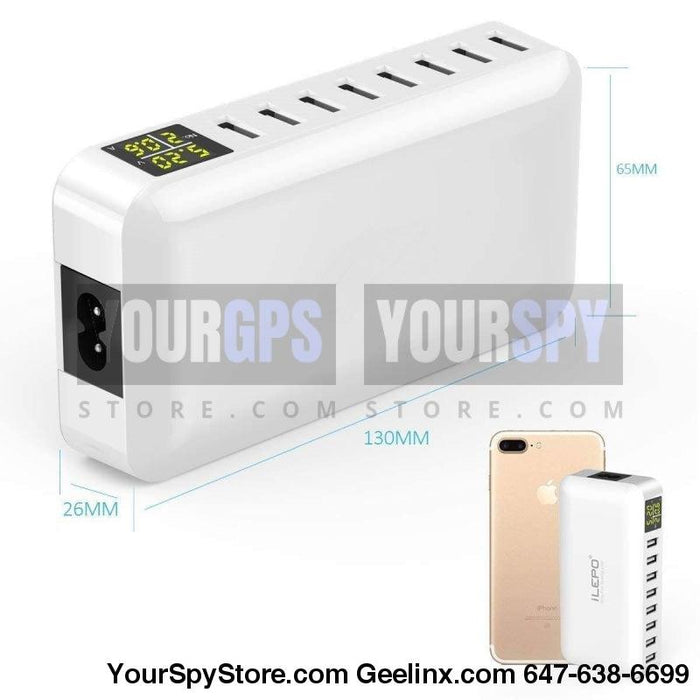 Charging Station - 8- Port USB Charger Charging Station For Multiple Devices With LED Display (Laptops/Tablets/Phones)